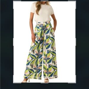 PROSPERINA Floral Wide-Leg Pants Green and Blue Sz Large NEW